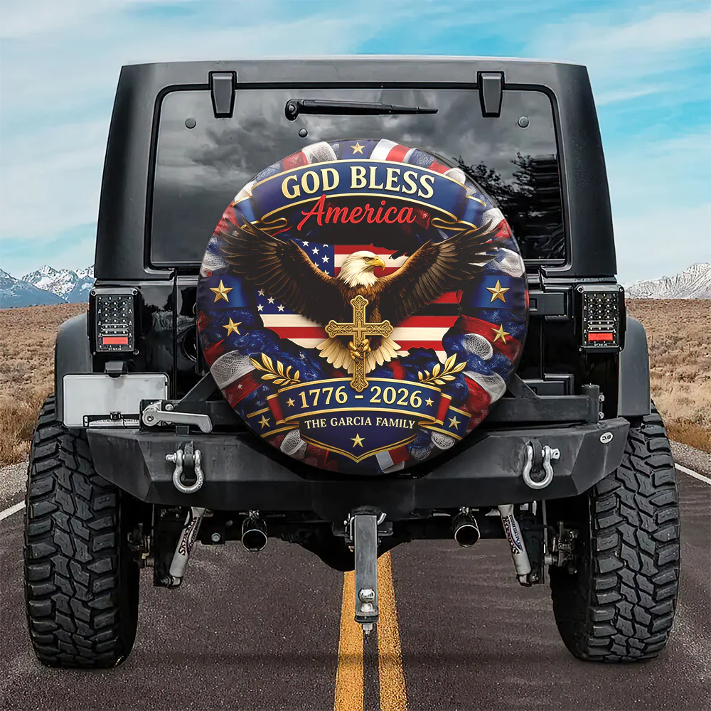 Personalized Patriotic 250th Anniversary God Bless America Eagle 1776–2026 Tire Cover HO82 902056 - Image 4