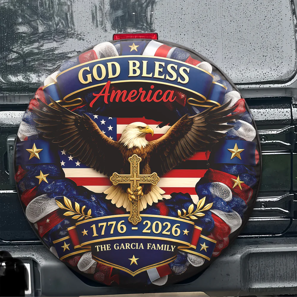 Personalized Patriotic 250th Anniversary God Bless America Eagle 1776–2026 Tire Cover HO82 902056 - Image 5