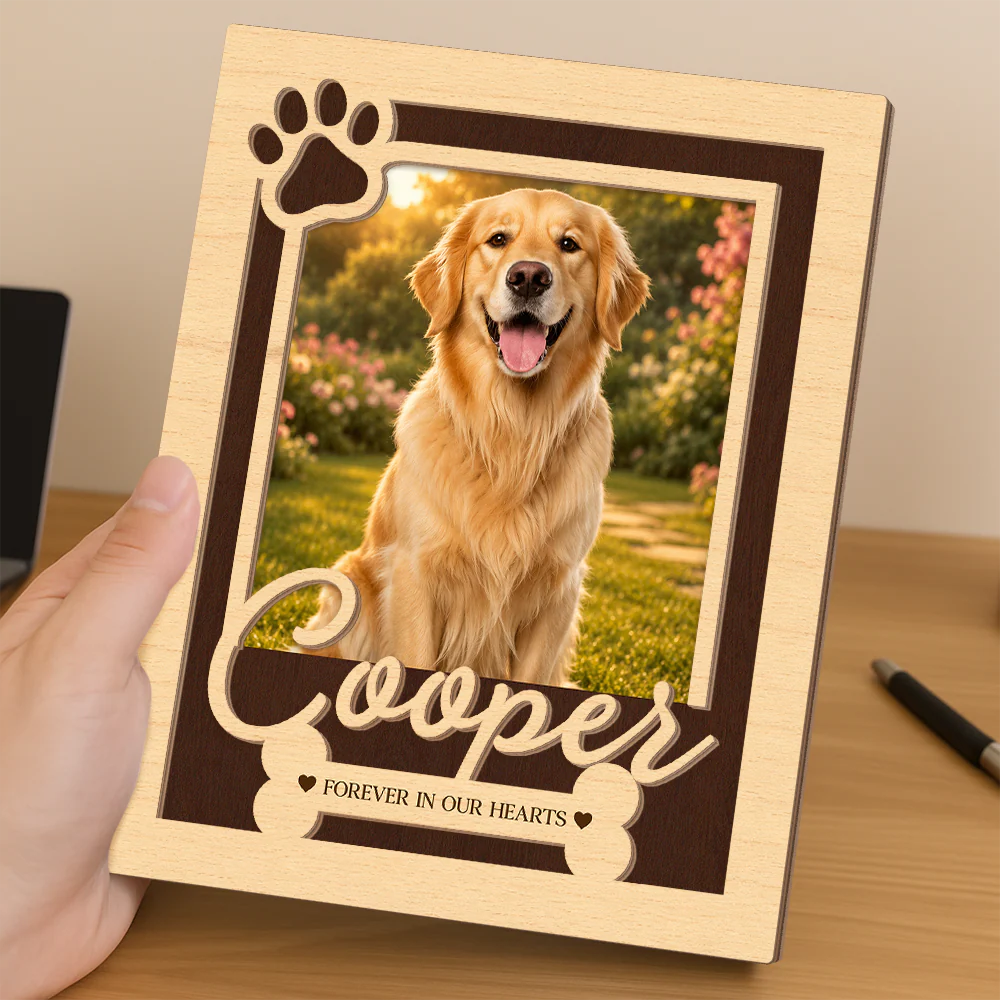 Personalized Pet Memorial Photo Frame, Custom Dog Loss Wooden Sign, Paw Print Picture Plaque HO82 903034 - Image 5