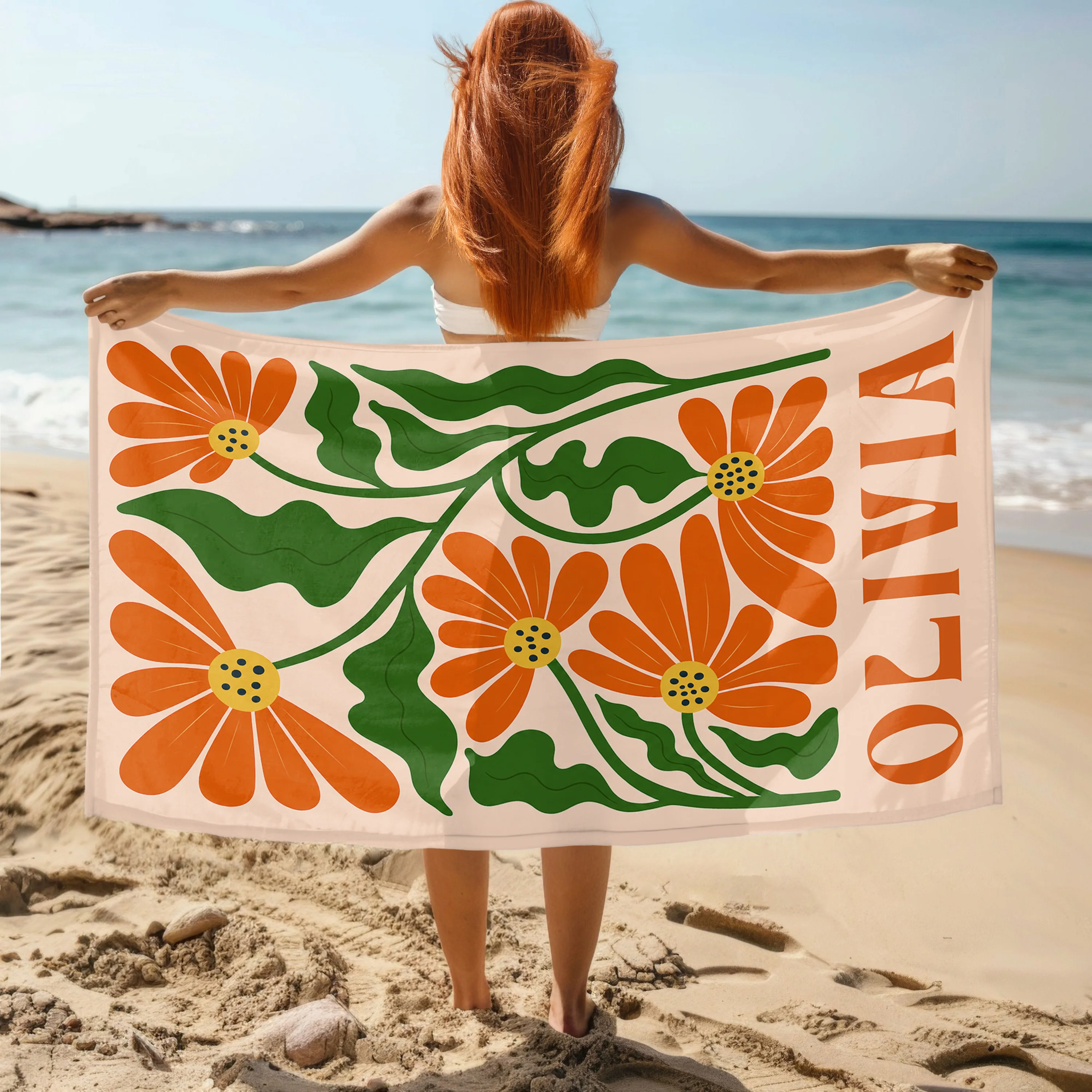 Personalized Retro Beach Towel with Name, Groovy Vibes Beach, Retro Floral Towel HO82 902980 - Image 2