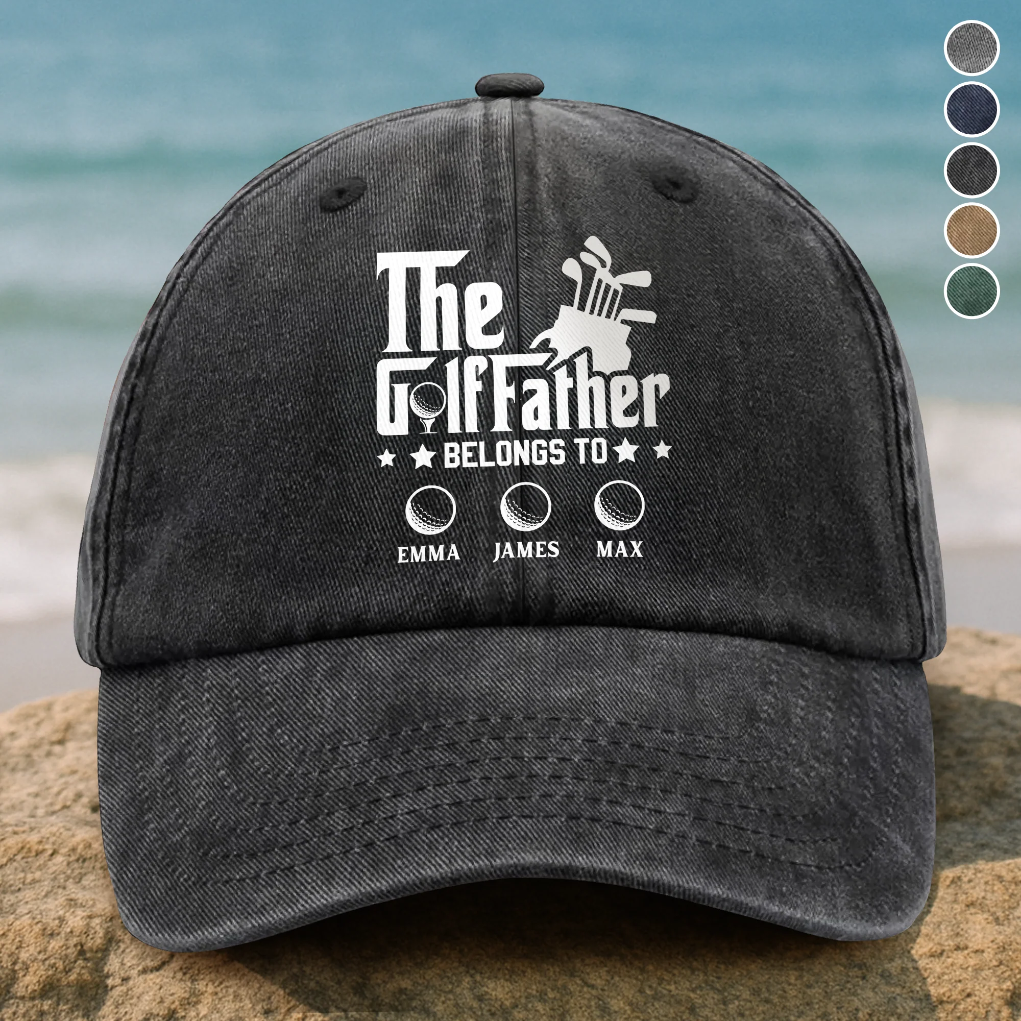 Personalized The Golffather Washed Denim Baseball Cap HA75 897098 - Image 2