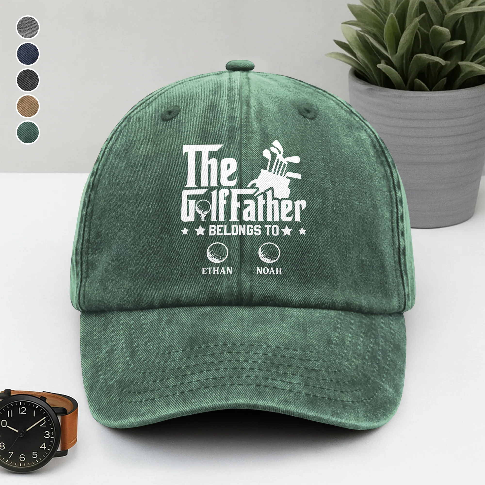 Personalized The Golffather Washed Denim Baseball Cap HA75 897098 - Image 3