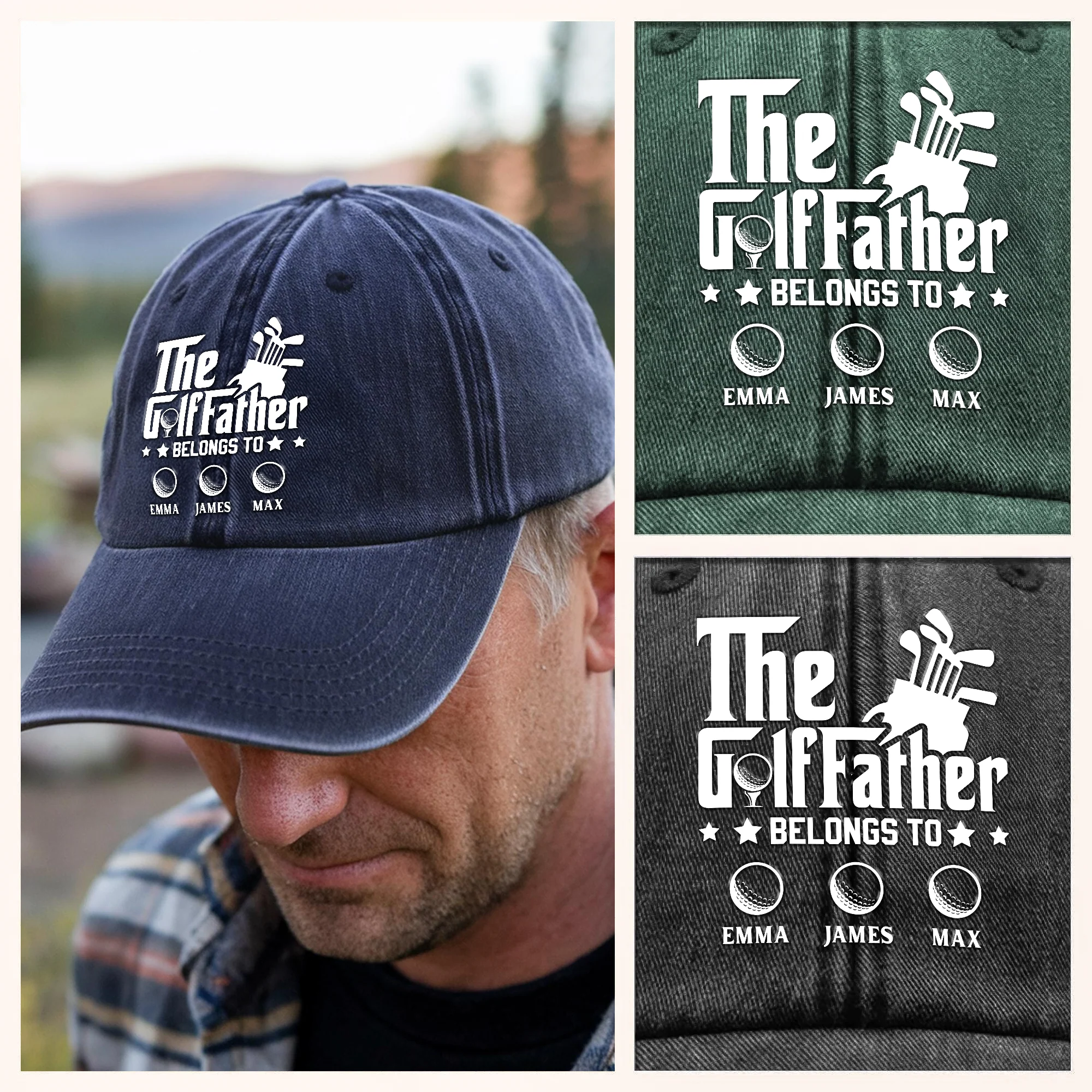 Personalized The Golffather Washed Denim Baseball Cap HA75 897098 - Image 5