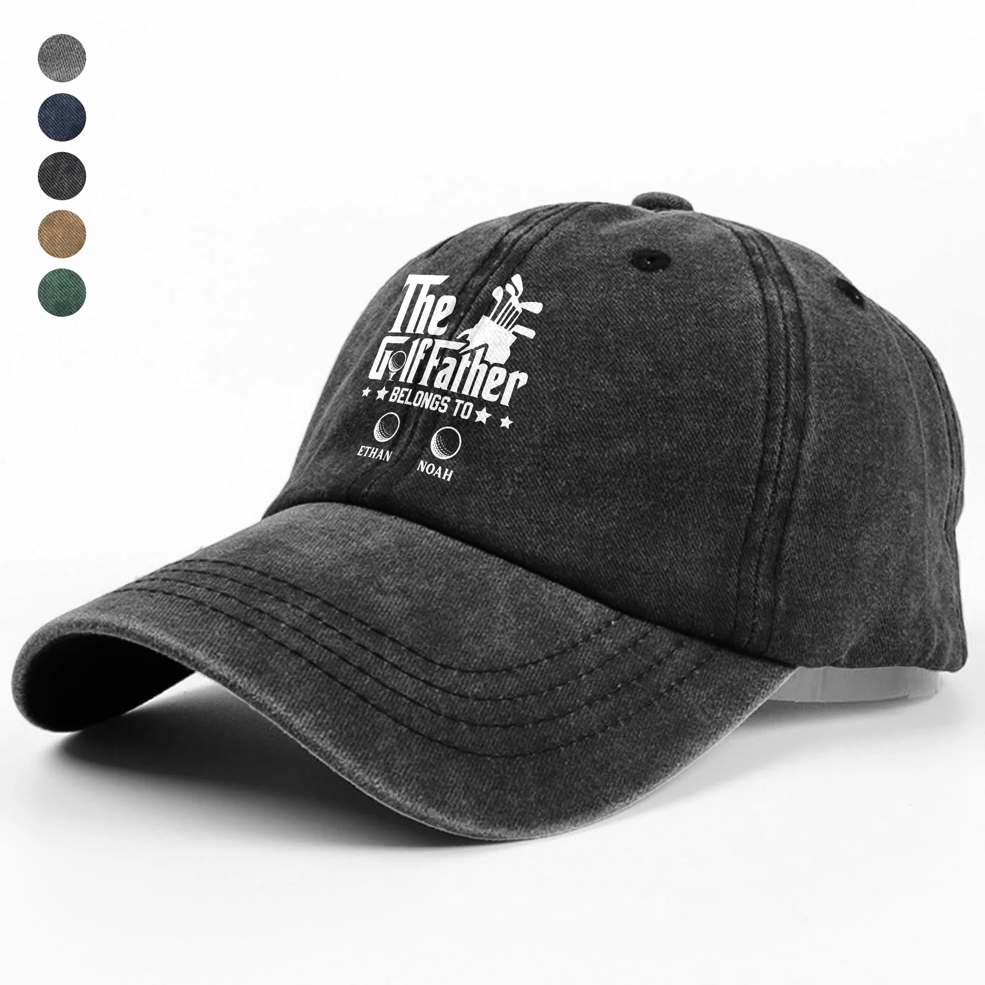 Personalized The Golffather Washed Denim Baseball Cap HA75 897098 - Image 6