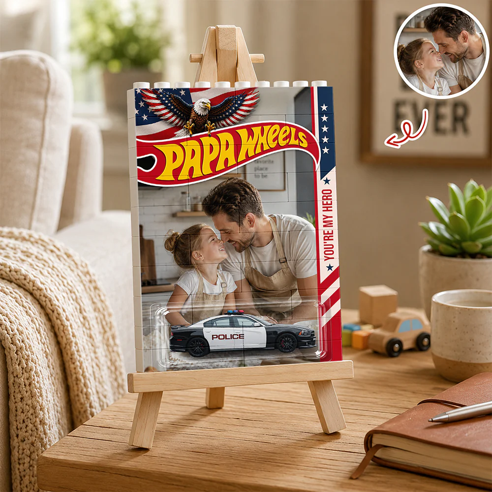 Personalized US Flag Dad Wheels Building Brick Block LM32 669333 - Image 3