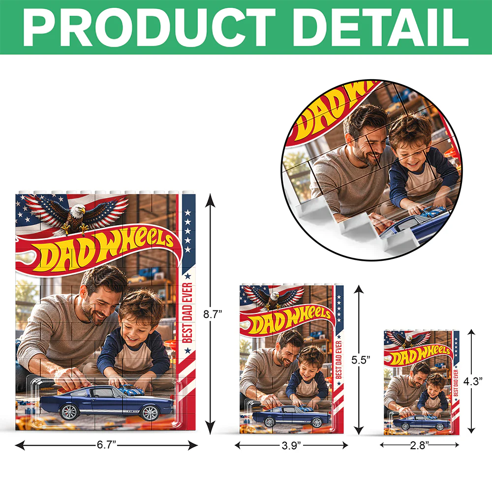 Personalized US Flag Dad Wheels Building Brick Block LM32 669333 - Image 7