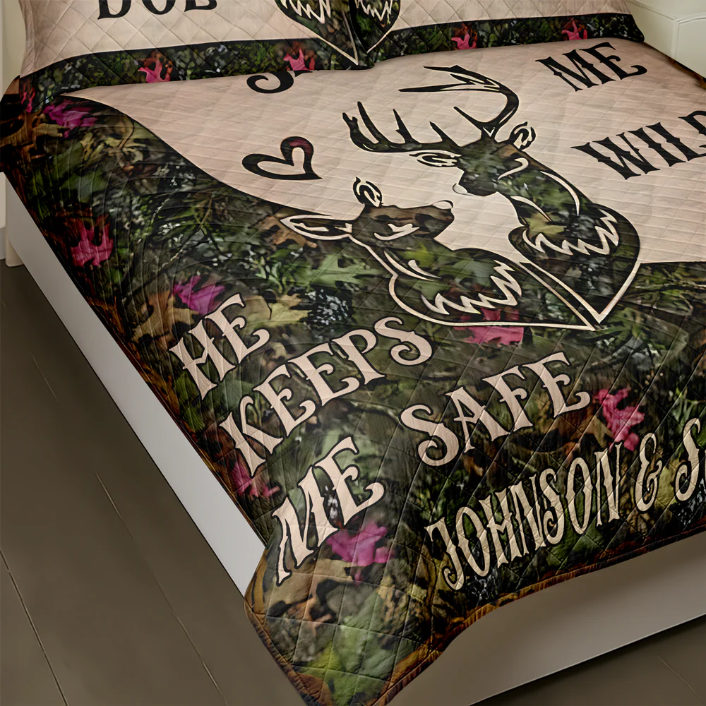 She Keeps Me Wild Personalized Hunter Couple Quilt Bedding Set Gift For Couple, Husband, Wife CH07 895478 - Image 2