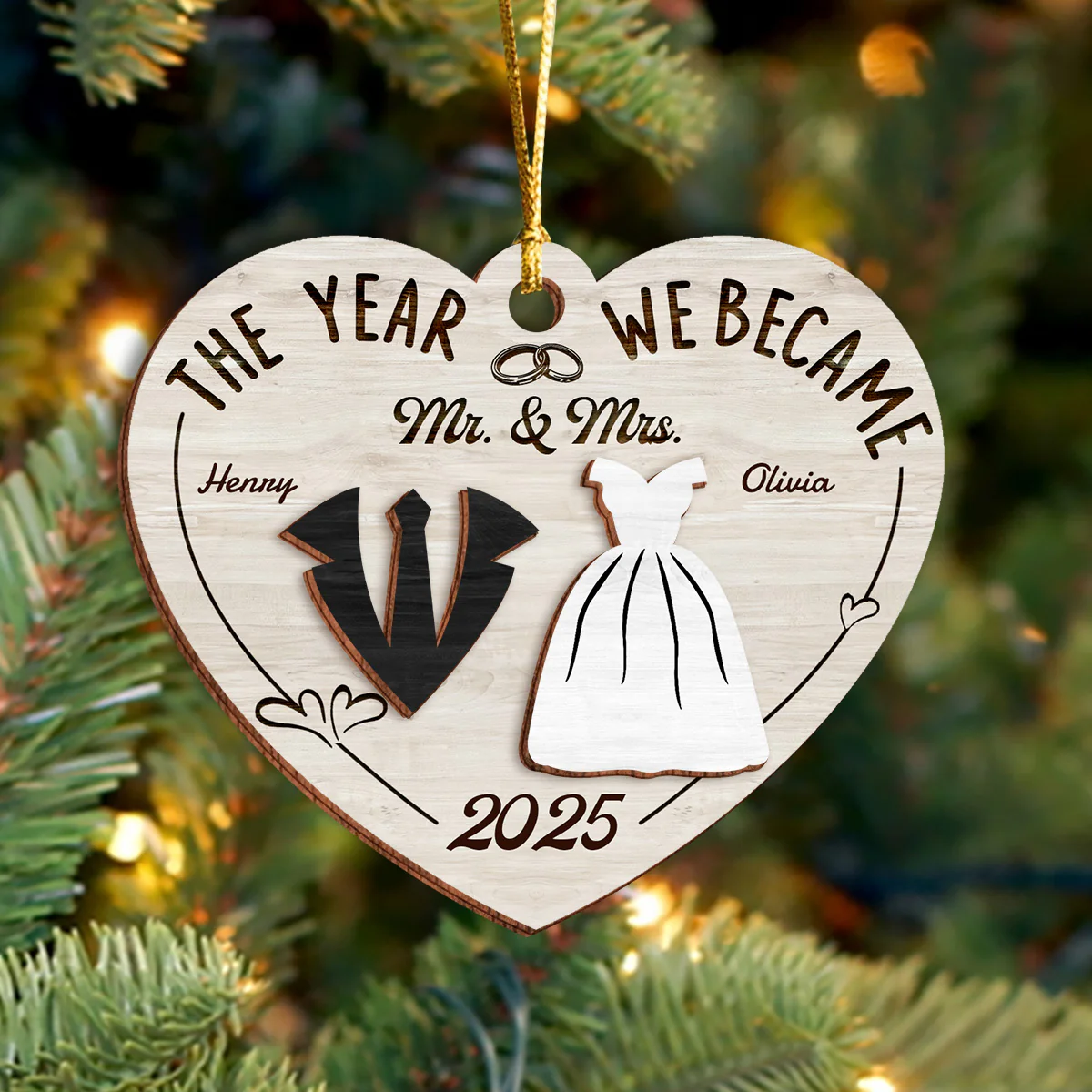 The Year We Became Mr. & Mrs. - Personalized 2-Layered Wooden Ornament CH07 896972 - Image 3