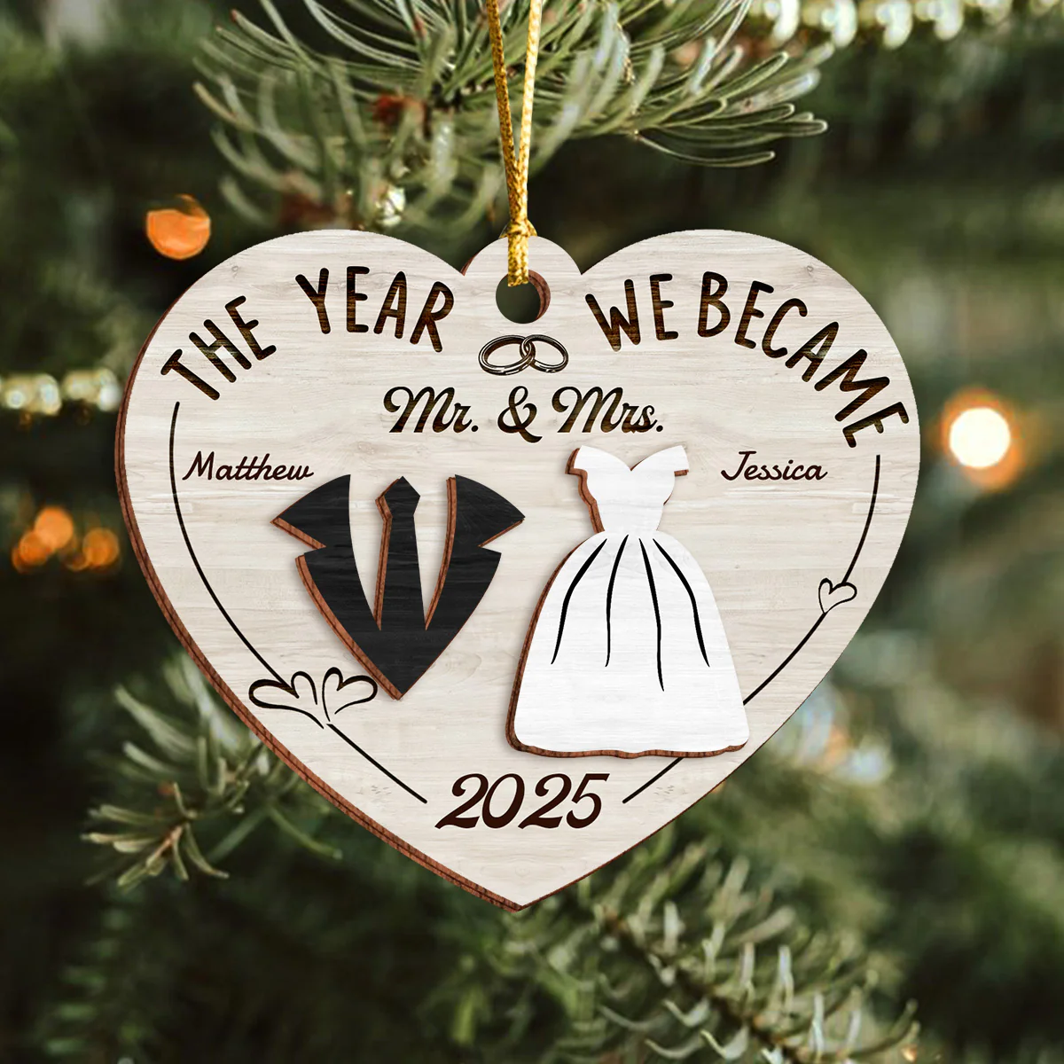 The Year We Became Mr. & Mrs. - Personalized 2-Layered Wooden Ornament CH07 896972 - Image 5