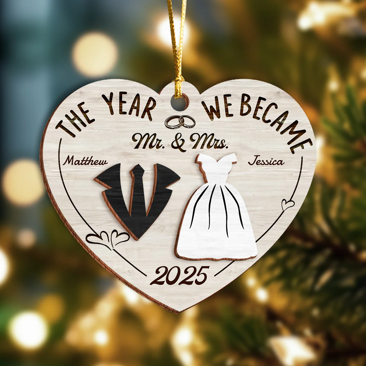 The Year We Became Mr. & Mrs. - Personalized 2-Layered Wooden Ornament CH07 896972 - Image 6