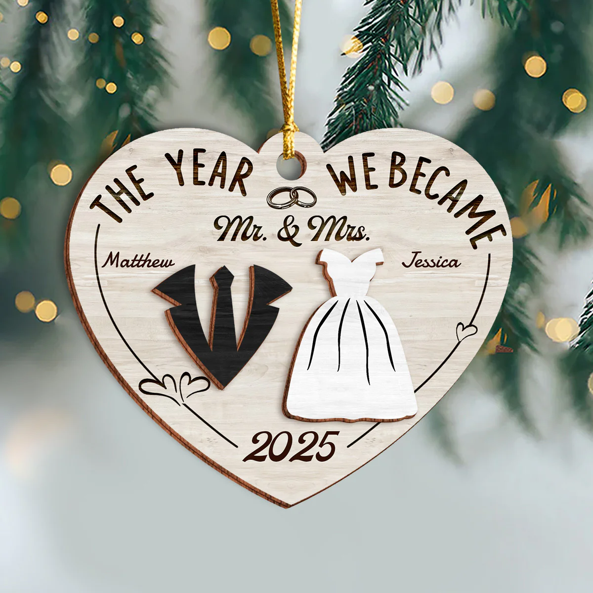 The Year We Became Mr. & Mrs. - Personalized 2-Layered Wooden Ornament CH07 896972 - Image 7