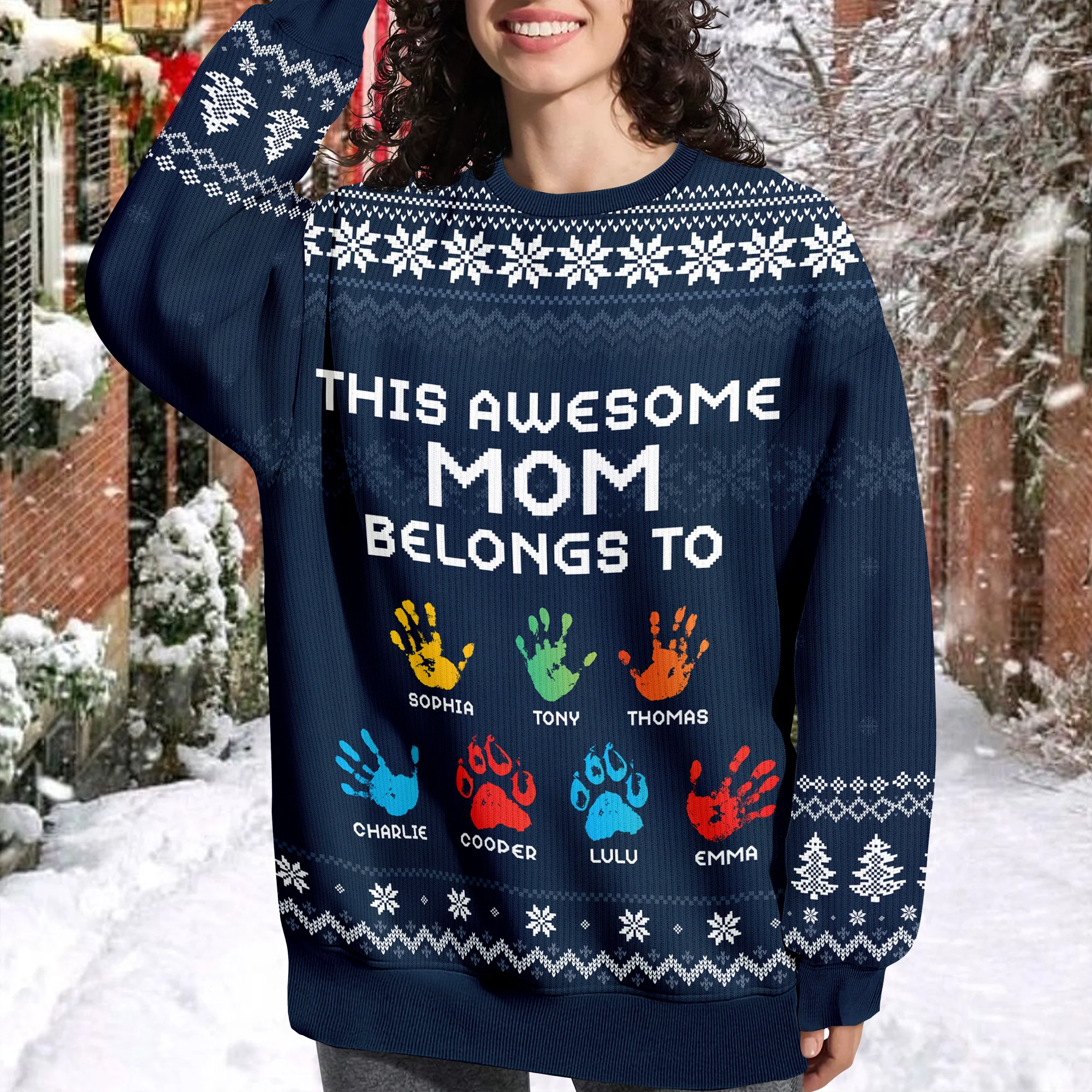 This Awesome Mom Belongs To - Personalized Ugly Sweater TH10 896295 - Image 3