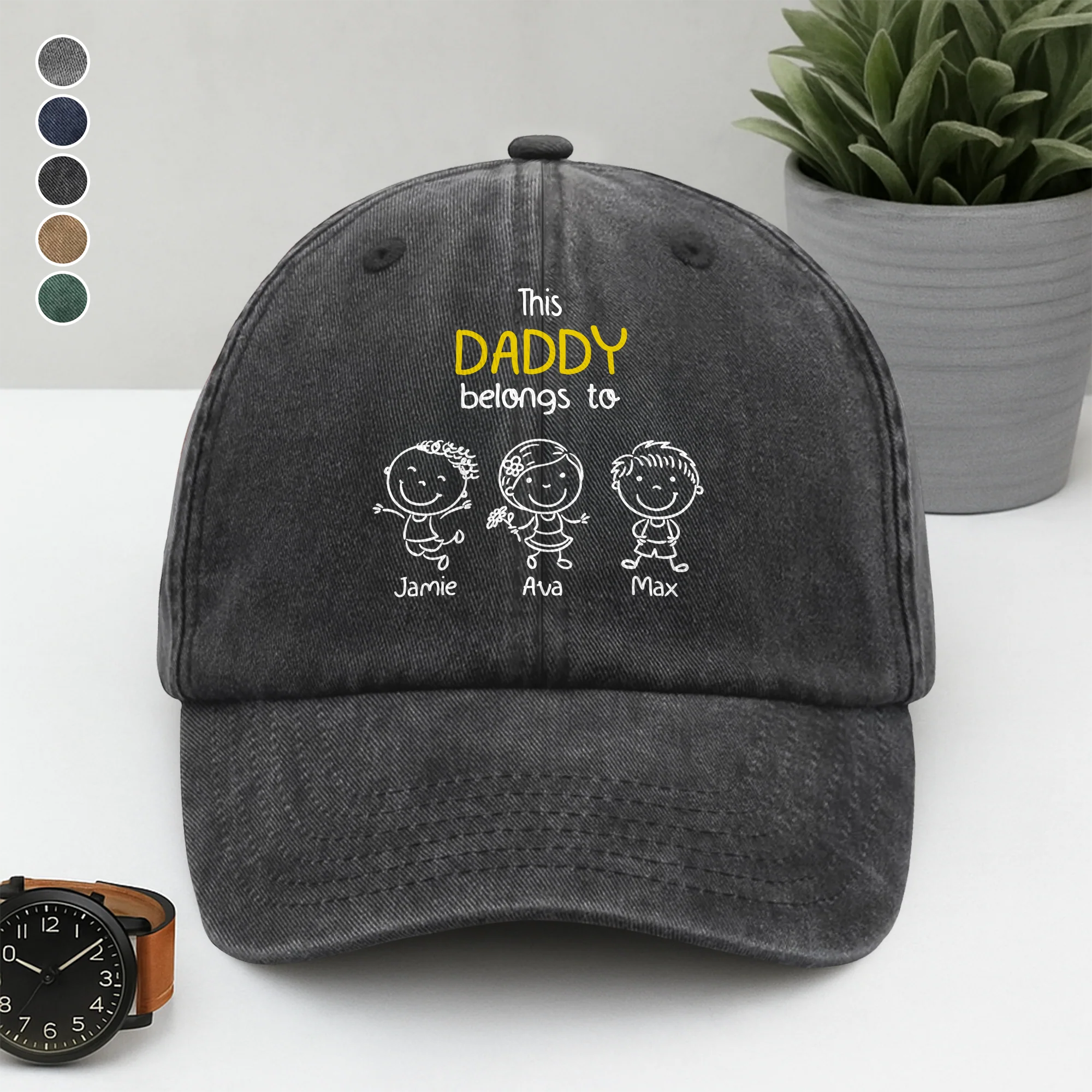 This Daddy Belongs To Us Personalized Washed Denim Baseball Cap HA75 897202 - Image 6