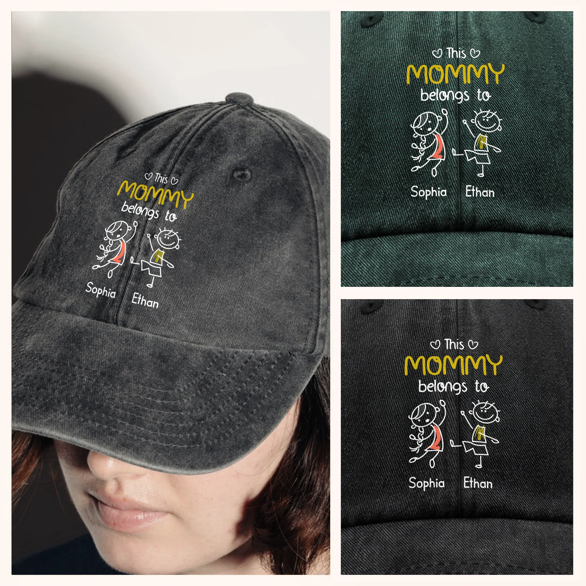 This Grandpa Belongs To Us Personalized Washed Denim Baseball Cap HA75 897156 - Image 2