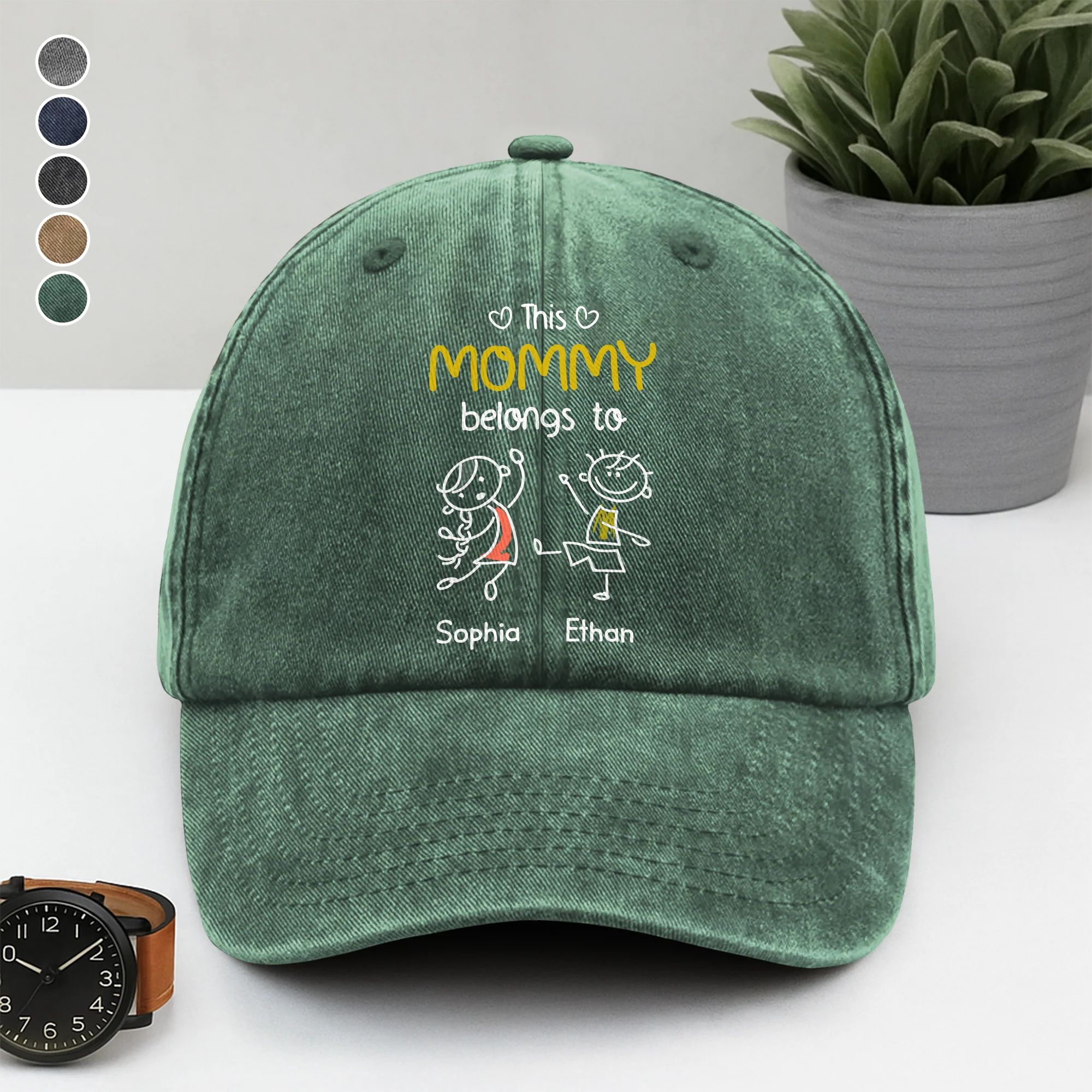 This Grandpa Belongs To Us Personalized Washed Denim Baseball Cap HA75 897156 - Image 5
