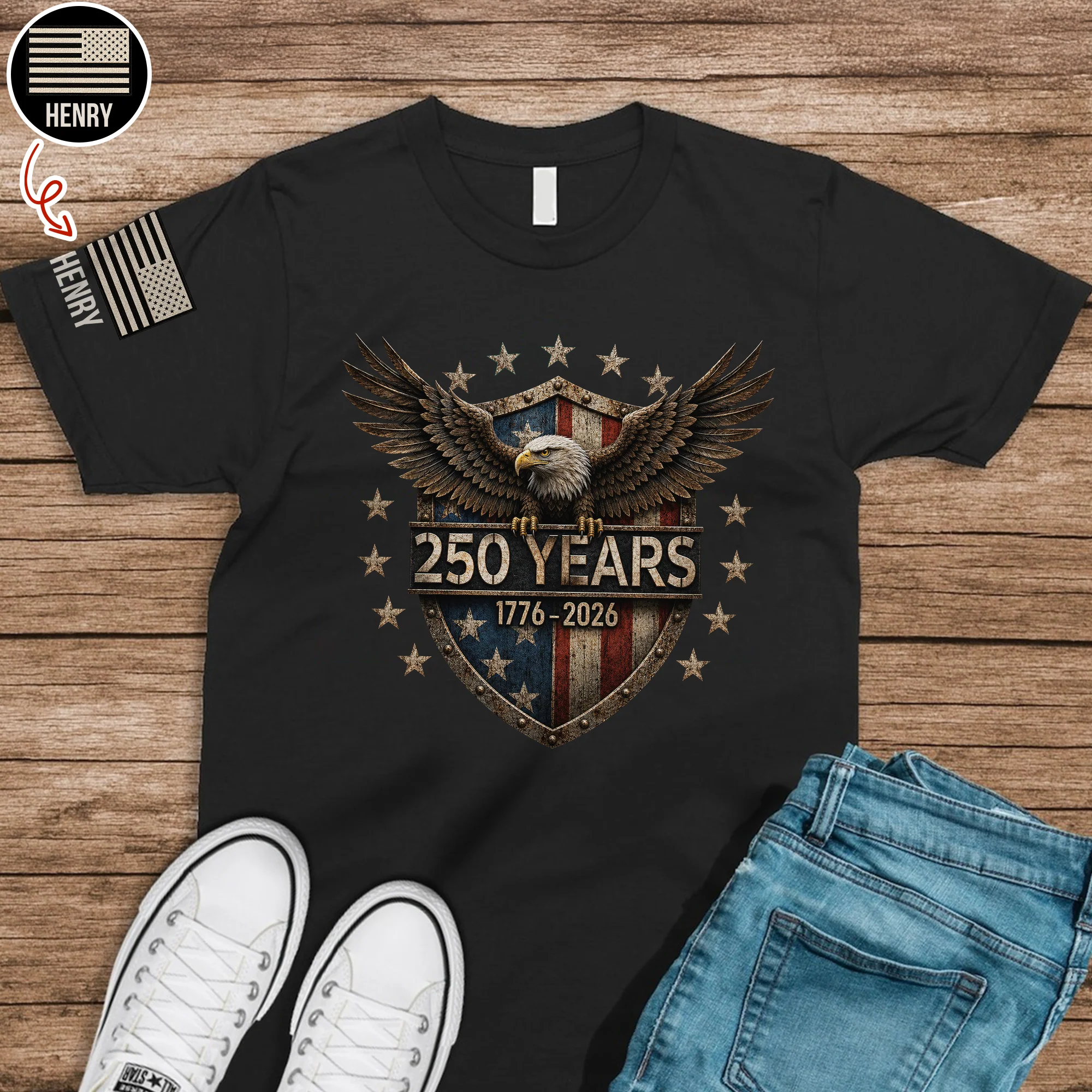 USA 250th Anniversary Eagle 250 Years 1776-2026 Short Sleeve Print Shirt LM32 669351 - Image 3