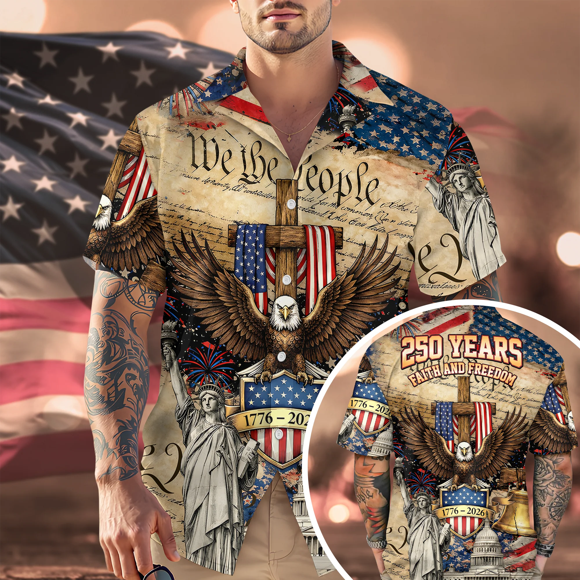 We The People 250 Years Faith and Freedom Hawaiian Shirt CH07 910448 - Image 2