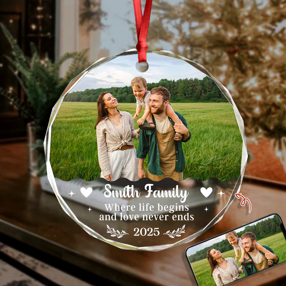 Where Life Begins And Love Never Ends Custom Family Photo Glass Ornament CH07 896602 - Image 5