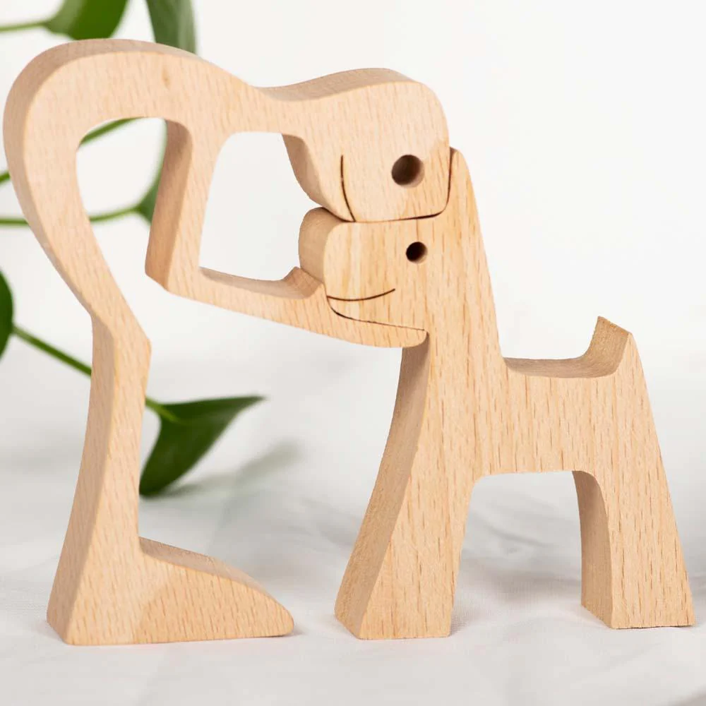 A Man And Dog With Pointy Ears Wood Sculpture T286 HN590