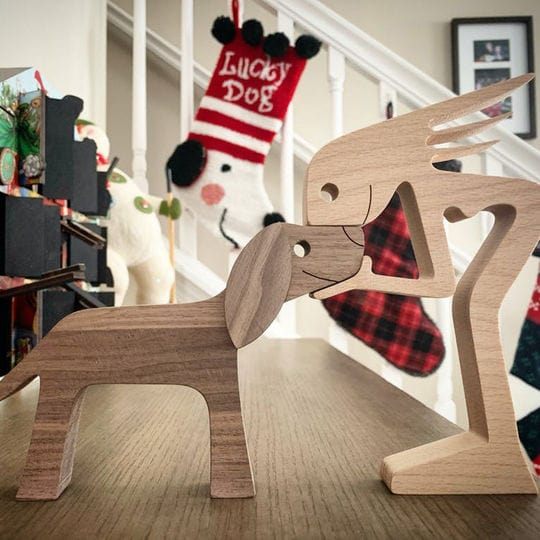 Woman And Her Fur-Friend - Gift For Pet Lovers Wood Sculpture T286 HN590