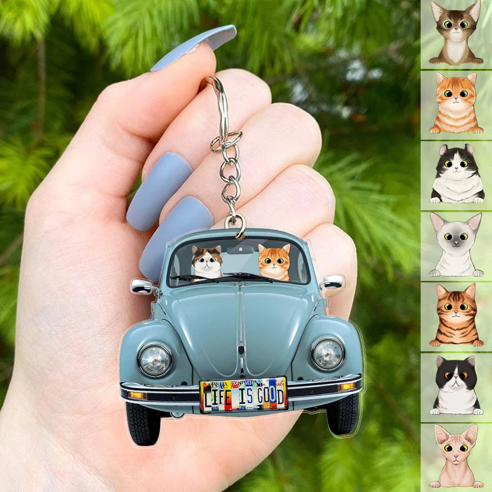Classic Car Cat Keychain, Cat Lover Gift, Keychain For Campers N304 HN590 - Image 3