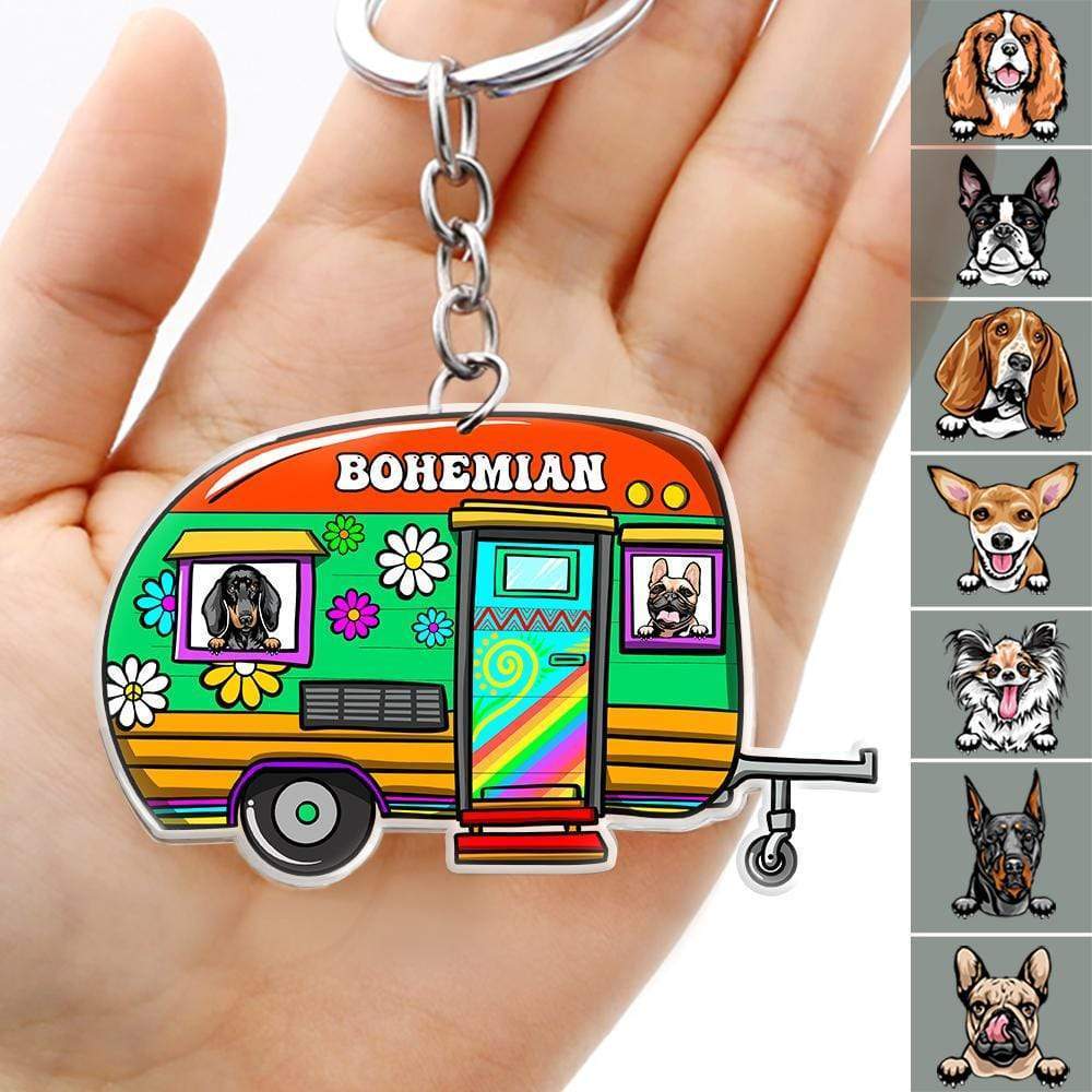 Hippie Caravan Dog Acrylic Keychain, Dog Lover Gift, Camping Gift HN590