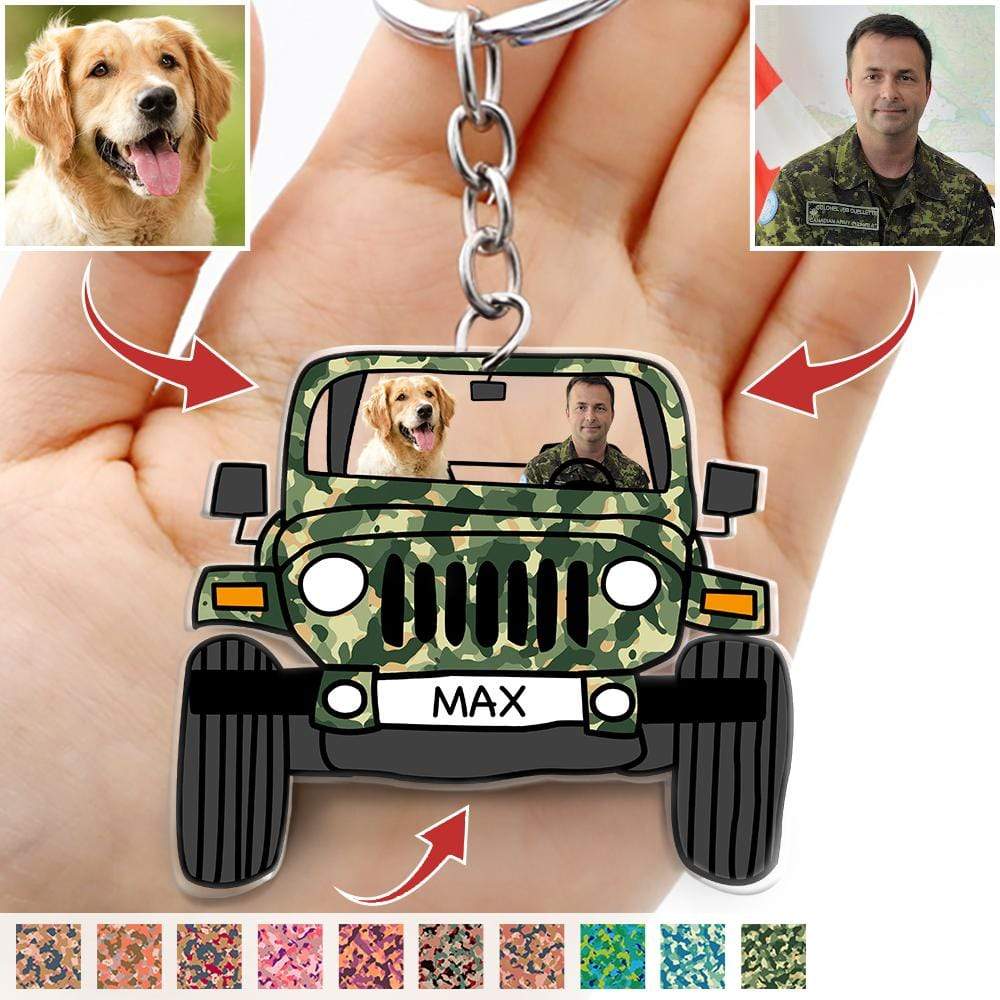 Upload Photo Dog Keychain, Veteran Acrylic Keychain HN590