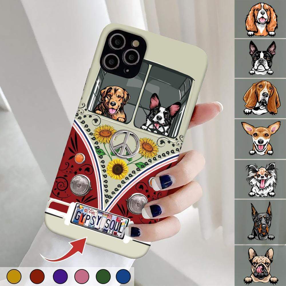 License Plate Hippie Vintage Van Dog Phone Case, Dog Lover Gift HN590