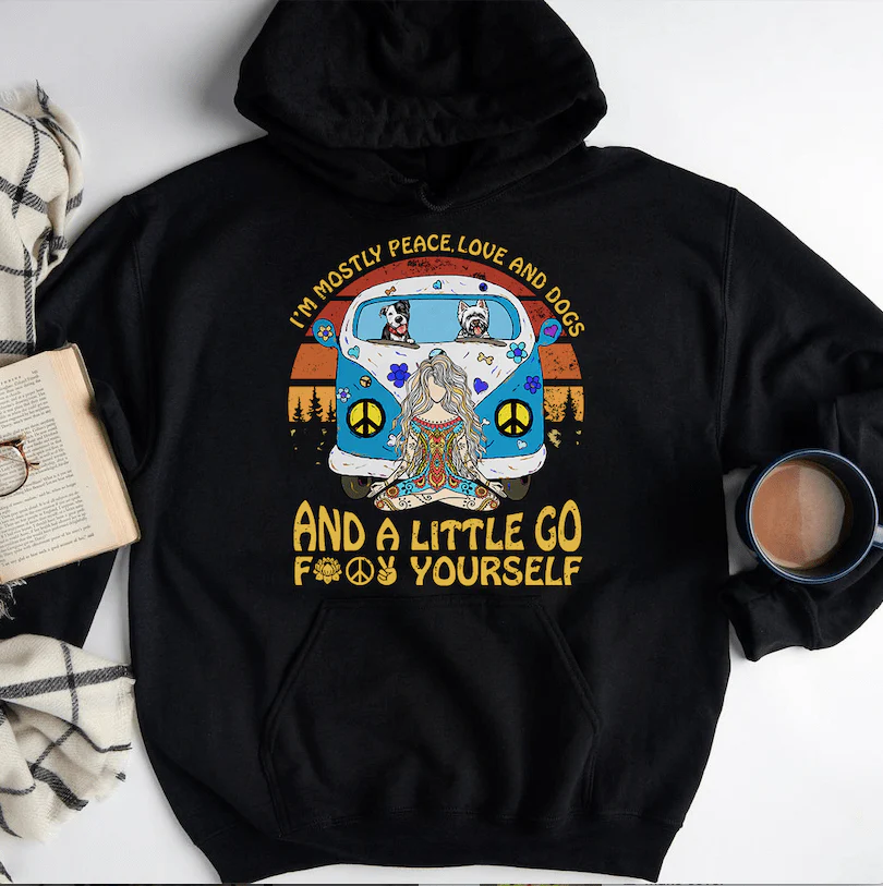 Im Mostly Peace Love And Dog Shirt HN590 - Image 2