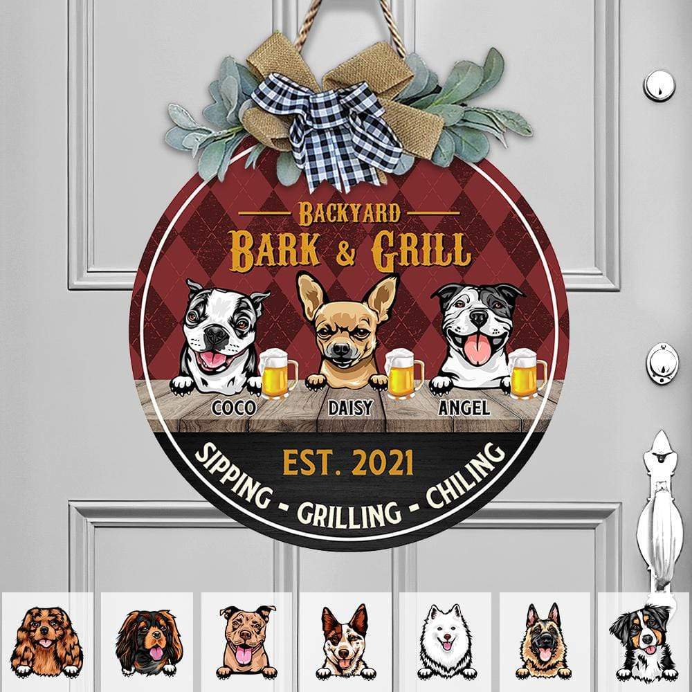 Backyard Bark & Grill Dog Wooden Door Sign With Wreath, HN590 - Image 4
