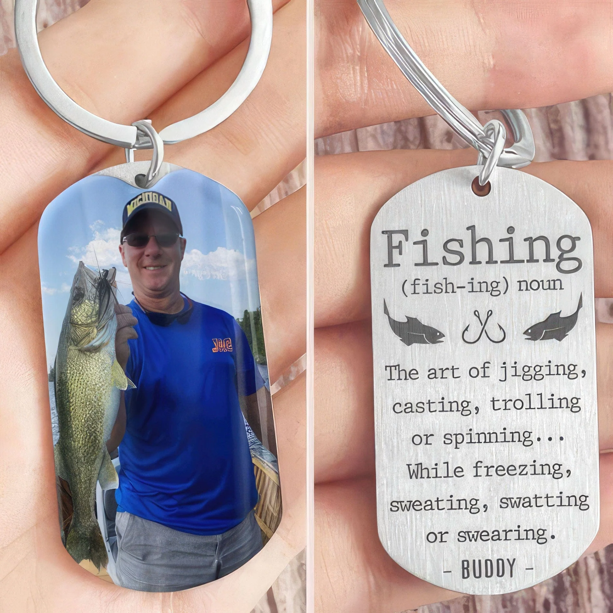 "Fishing (fish-ing)noun" Fishing Outdoor Metal Keychain HN590