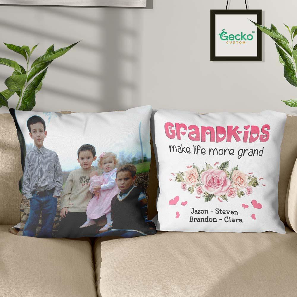 Grandkids Make Life Grand Grandma Family Throw Pillow HN590