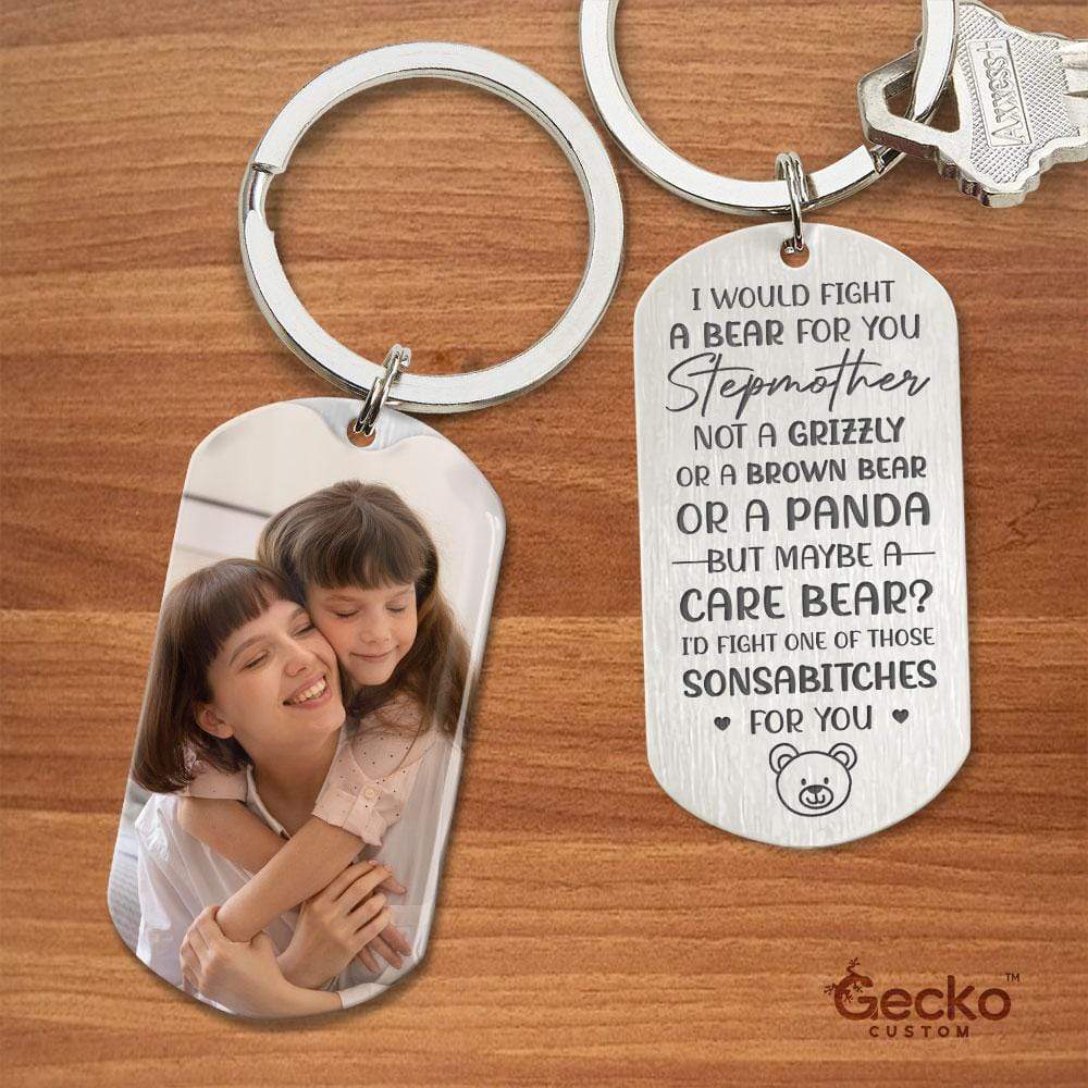 I Would Fight A Bear For You Step Mother Family Metal Keychain HN590 - Image 2