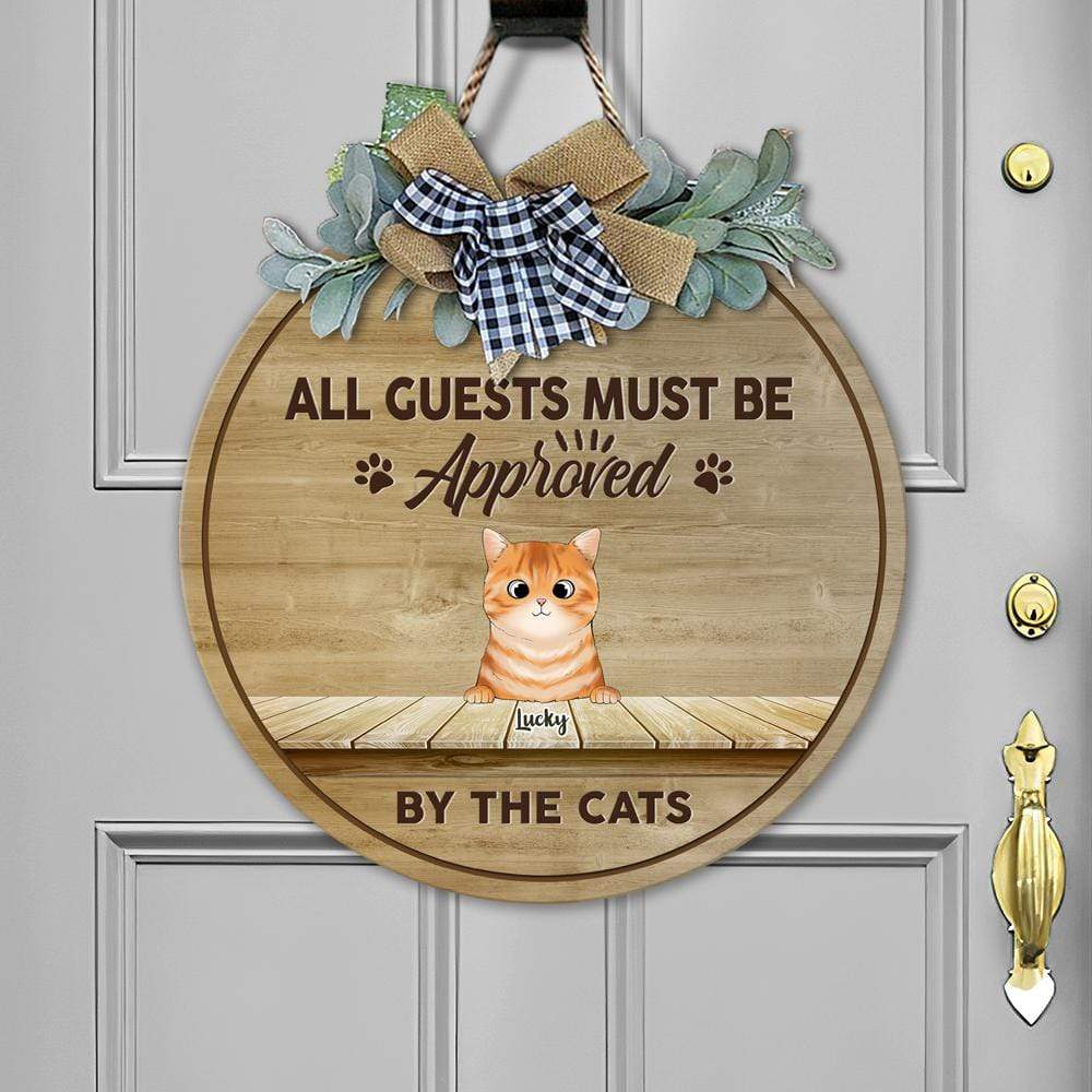 All Guest Must Be Approved By The Cat Wooden Door Sign With Wreath, Cat Door Hanger HN590 - Image 4