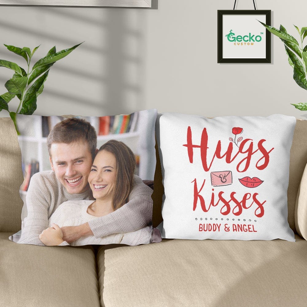 Hugs & Kisses Couple Throw Pillow HN590