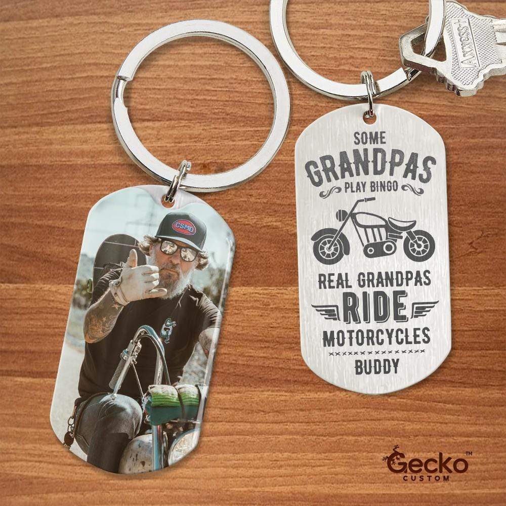 Real Grandpas Ride Motorcycle Family Metal Keychain HN590 - Image 2