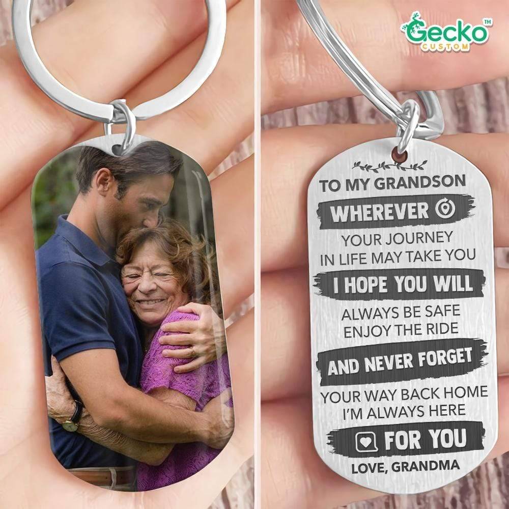 To My Grandson Wherever Your Journey In Life Family Metal Keychain HN590 - Image 2