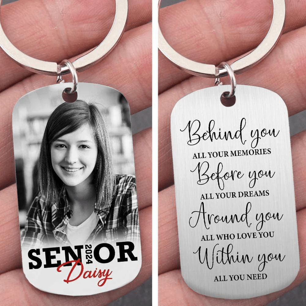 Behind You All Your Memories Senior 2024 Graduation Metal Keychain, Custom Photo Keyring HN590 - Image 2