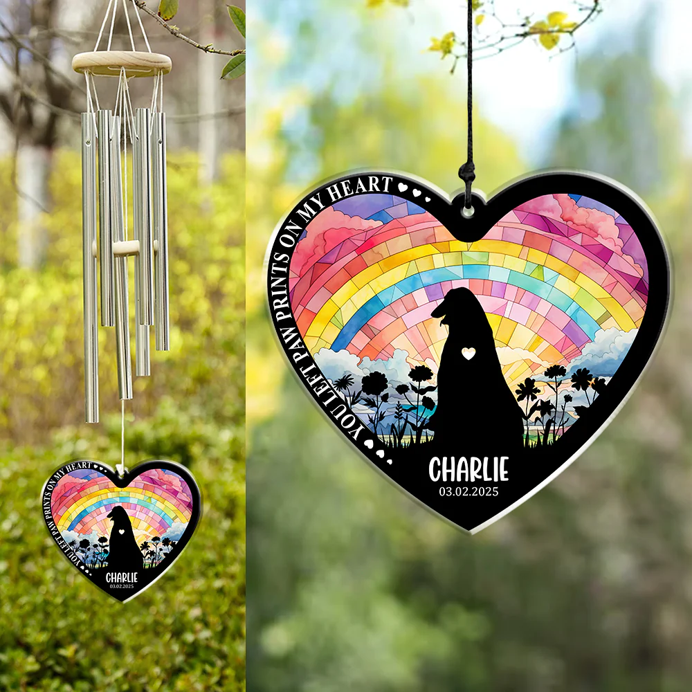 You Left Paw Prints On My Heart - Personalized Dog Memorial Acrylic Wind Chimes CH07 896238 - Image 4